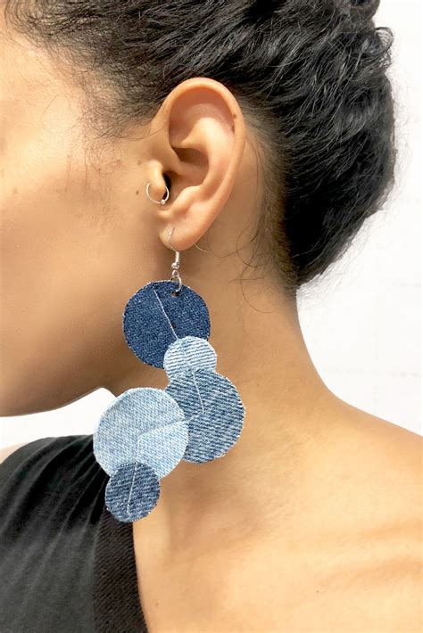 Denim Earrings Big Dots With Images Denim Jewelry Diy Denim