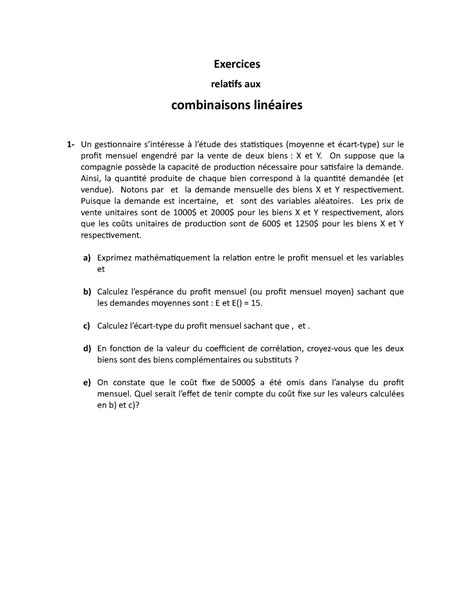 Exercices combinaisons linéaires Exercices relatifs aux combinaisons