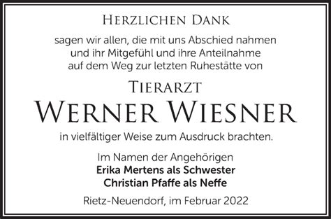 Traueranzeigen Von Werner Wiesner M Rkische Onlinezeitung Trauerportal