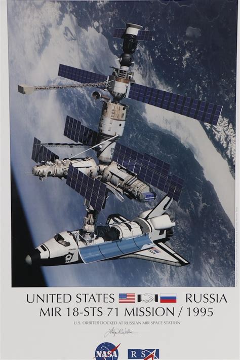 U.S. and Russia Mir Space Station Docking Mission Offset Poster, 1995, Signed | EBTH