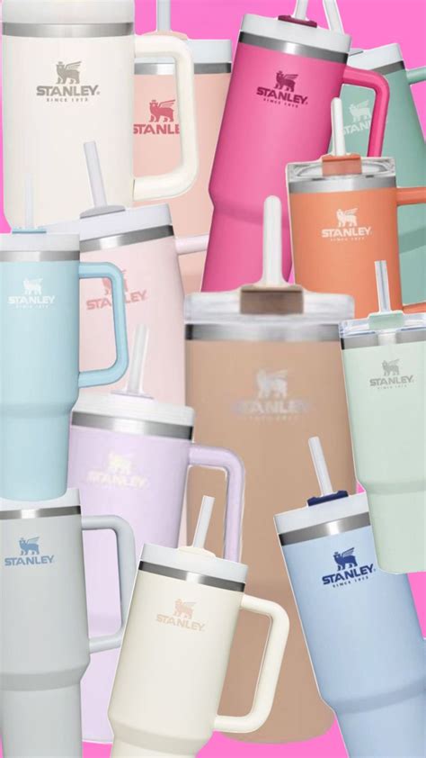 many different colored tumblers with straws in them on a pink and blue ...