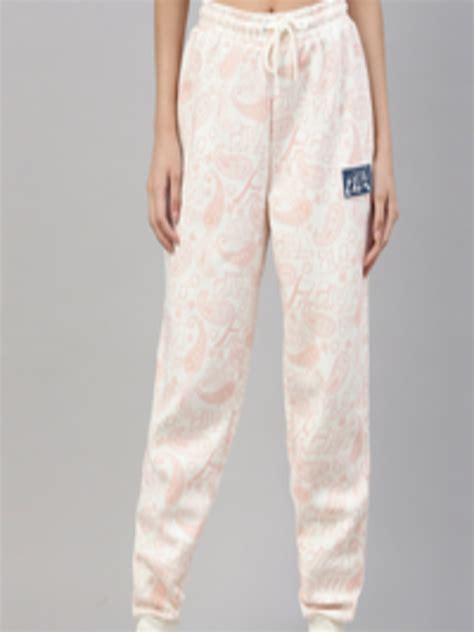 Buy Fila Women White And Pink Printed Cotton Joggers Track Pants For