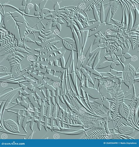 Tropical D Leafy Seamless Pattern Textured Emboss Vector Background