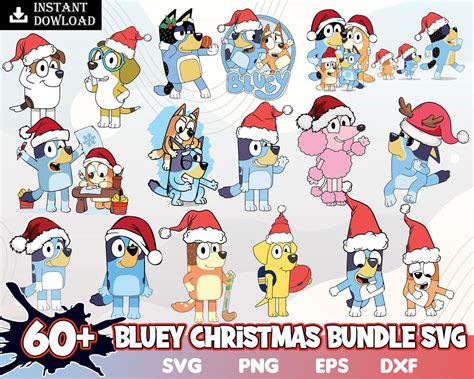 60 Bluey Christmas Svg Bundle Bluey Vector Bluey Xmas Png Bluey Cu