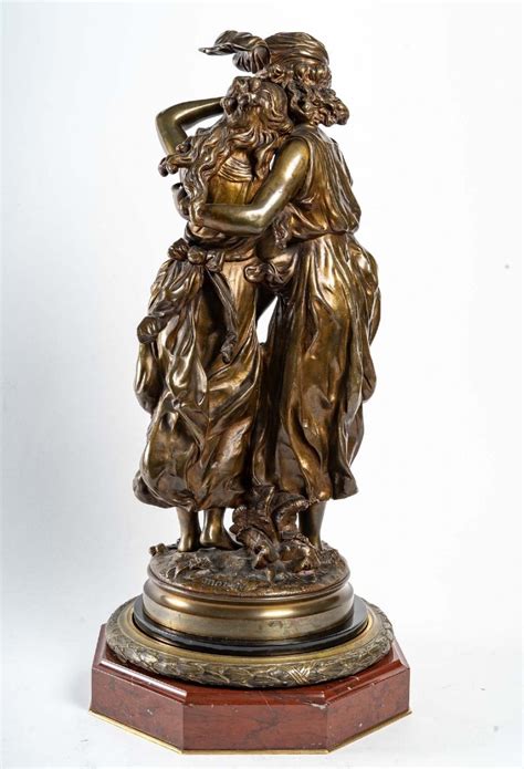 Proantic Sculpture Des Deux Soeurs Au Panier De Fleurs En Bronze Hip