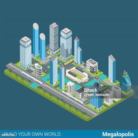 Ilustración De Plano 3d Isométrico Megalópolis Ciudad Centro Río Banco