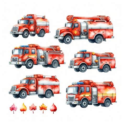 Premium Vector A Drawing Of Fire Trucks With Firemen On The Front And