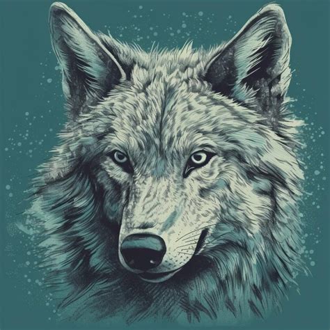 Premium Photo | A drawing of a wolf with a blue background.