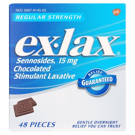 Ex Lax Regular Strength Chocolated Stimulant Laxative Constipation Relief Pills 48 Count