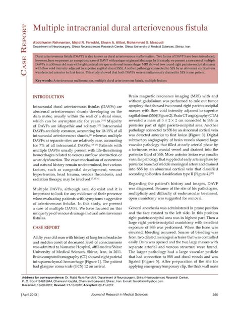 Pdf Multiple Intracranial Dural Arteriovenous Fistulajrms Mui Ac Ir