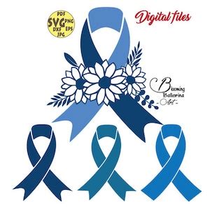 Blue Ribbon Svg Floral Colon Cancer Awareness Svg Sunflower Ribbons