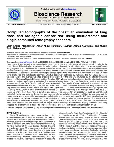 PDF COMPUTED TOMOGRAPHY OF THE CHEST AN EVALUATION OF LUNG DOSE AND