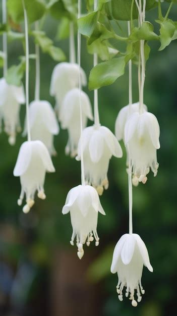 Premium Ai Image White Flowers Hanging From A Tree In The Garden