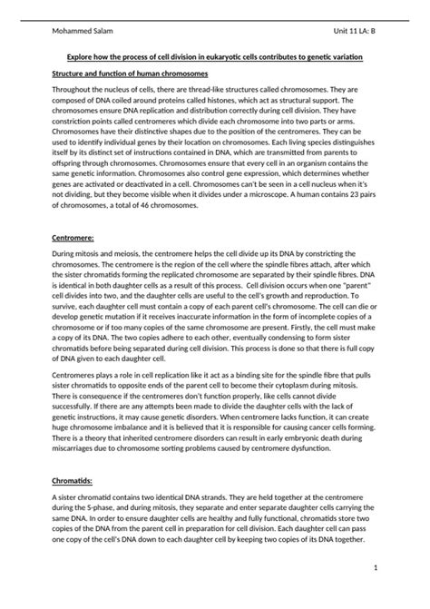 Unit La B Explore How The Process Of Cell Division In Eukaryotic