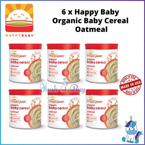 6 BOTTLES Happy Baby Organic Baby Cereal 198g - Oatmeal [PRODUCT OF USA]