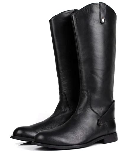 Large Size Eur Black Knee High Mens Boots Genuine Leather Riding