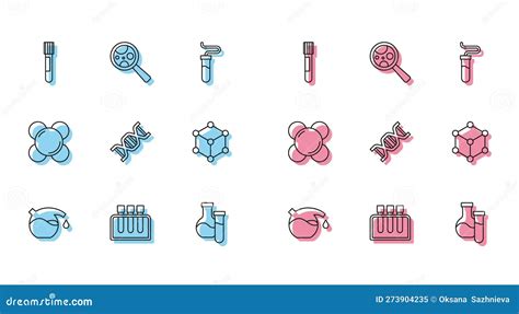 Set Line Test Tube Dna Symbol Molecule And Microorganisms Under