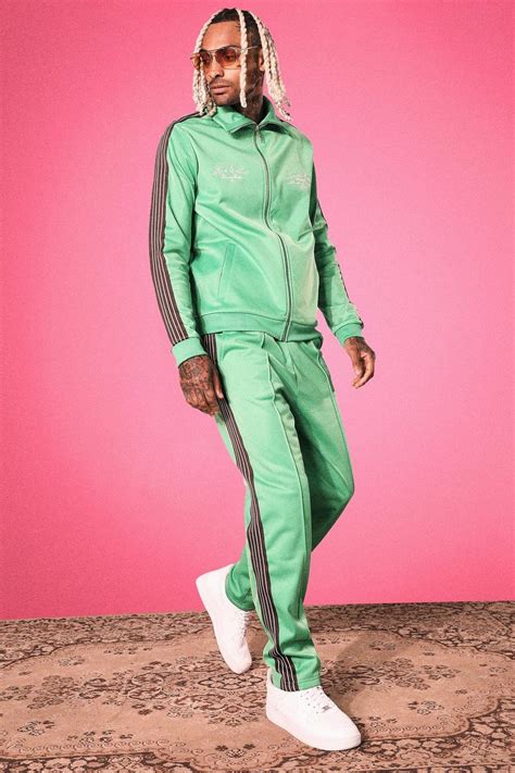 Man Official Funnel Neck Tricot Tracksuit Boohoo Uk