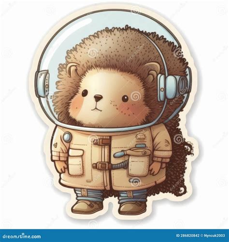 Hedgehog Astronaut Sticker Humanized Characters Funny Vector Artistic