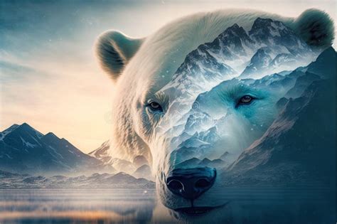 Polar Bear Suffer from Climate Change in Double Exposure Stock Photo ...