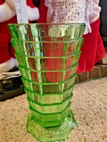 Vtg Antique Indiana Glass 11 Tea Room Depression Glass Green Vase Flat Top Nr Antique Price