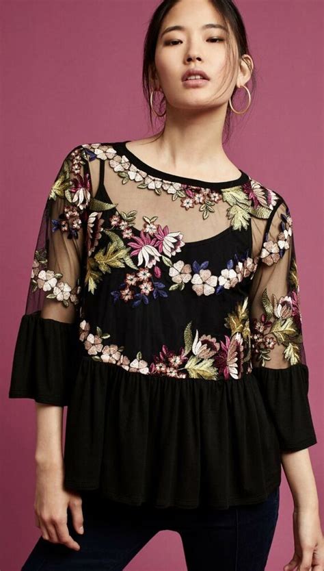 New Anthropologie Eri Ali Black Multicolor Ornate Embroidery Floral L 12 14 Daily Fashion