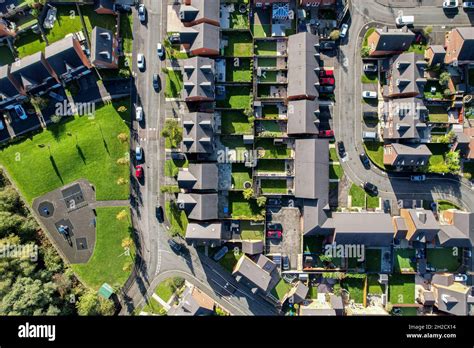 Aerial view of housing estate in England. Looking straight down ...