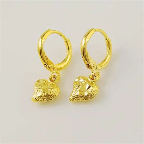 Korean style earrings,gold color Women's Fashion Jewelry Accessories 24K Yellow Gold heart ...