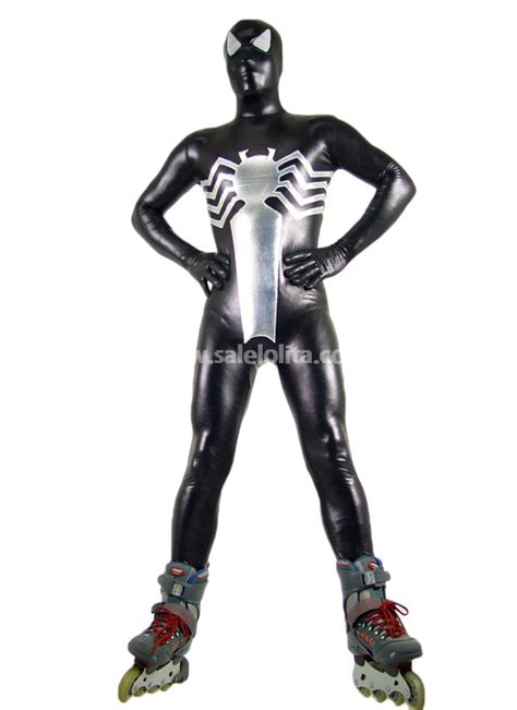 Black And Silver Spiderman Shiny Metalic Costume - SaleLoLita.com