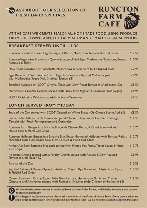 Food Menu Runcton Farm Shop