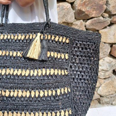 Grand Sac Fait Main Raphia Noir Le Cannes