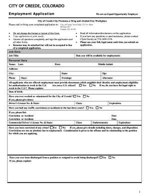 Fillable Online Colorado City Of Creede Job Application Fillable Pdf