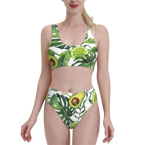 Lukts Women High Waisted Bikini Set Watercolor Green Tropical Swimsuit