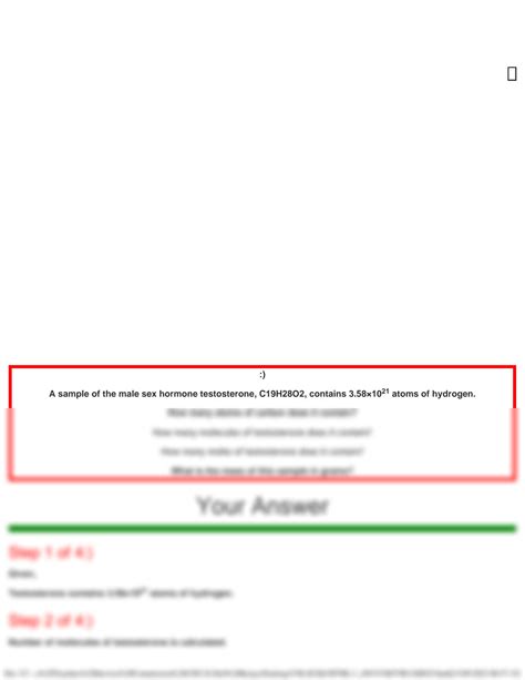 Solution Sample Of The Male Sex Hormone Testosterone C19h28o2 Contains 3 58 1021 Atoms Of