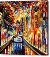 Amsterdam Night Canal PALETTE KNIFE Oil Painting On Canvas By Leonid