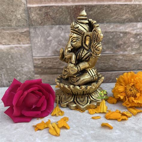 Ganesh Statue In Brass 3 5 Lord Ganpati Metal Brass Murti Temple