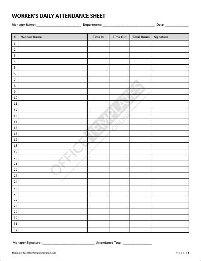 11+ Free Attendance Sheet Formats For MS Word & Excel