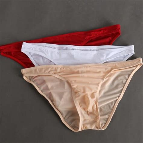 Mens Sexy See Through Briefs Ice Silk Low Waist Pouch Underwear