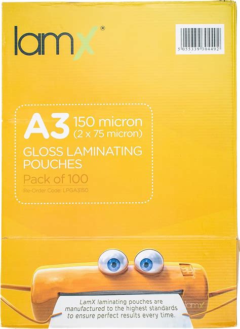 LamX A3 Laminating Pouches 150micron High Gloss Finish Sheets Anti