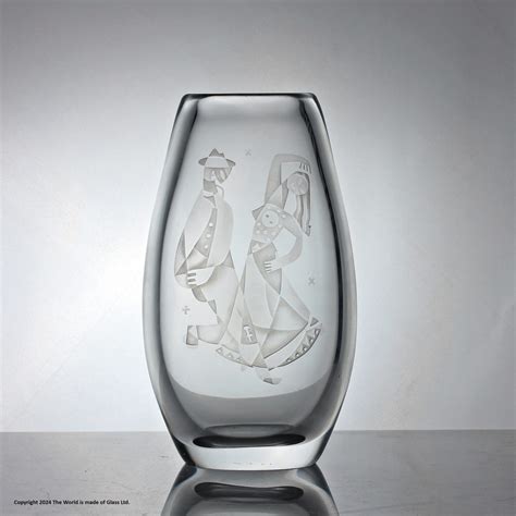 Arne Jon Jutrem For Hadeland Large Glass Vase Etched With Dancers