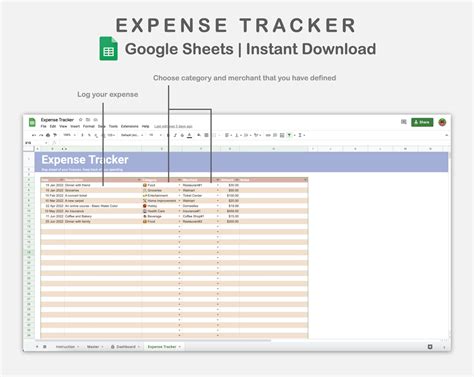 Google Sheets Expense Tracker, Expense Tracker Spreadsheet, Merchant ...