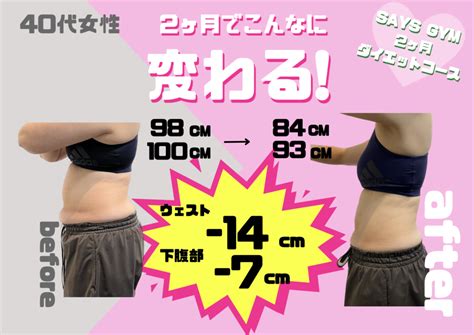 ＜ダイエット実績＞体重−6 15kgのダイエットに成功！（40代女性） セミパーソナルトレーニングジム Says Gym（セイズ ジム）