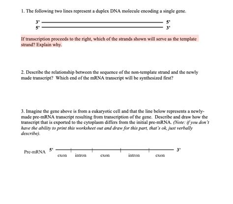 SOLVED The Following Two Lines Represent Duplex DNA Molecule Encoding