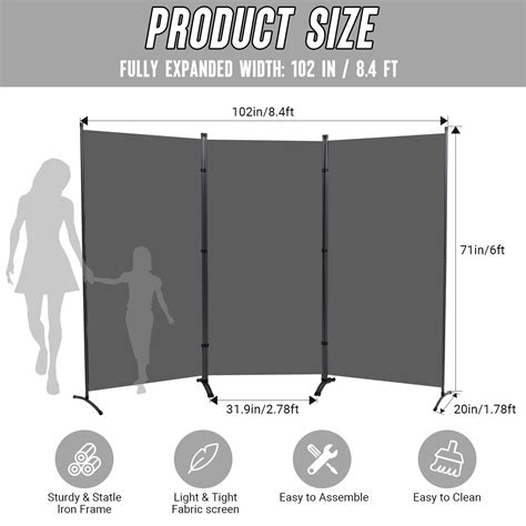 "JVVMNJLK 3-Panel Indoor Room Divider, Portable Office Partition, 102 ...