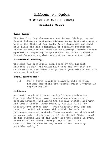 Gibbons V Ogden Case Brief | PDF | The United States | Constitutional Law