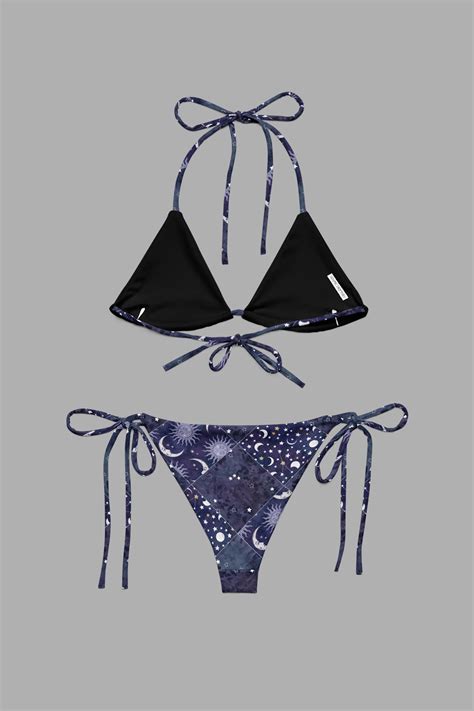 Celestial Patchwork Print Recycled String Bikini Bottom Cosmic Drifters