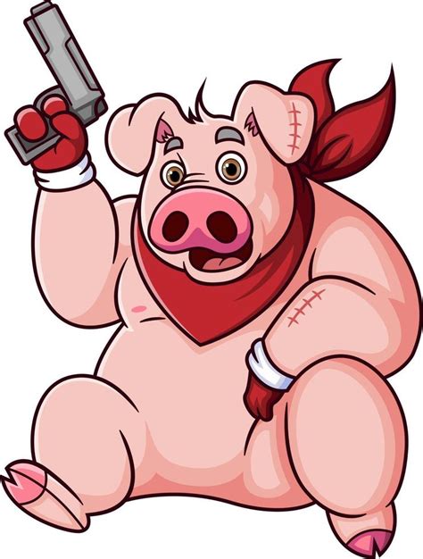 The Robber Pig Holding Gun And Sitting 17435959 Vector Art At Vecteezy