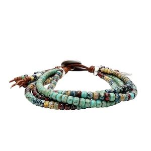 Leather Bracelets For Women Native American Style Seed Bead Wrap