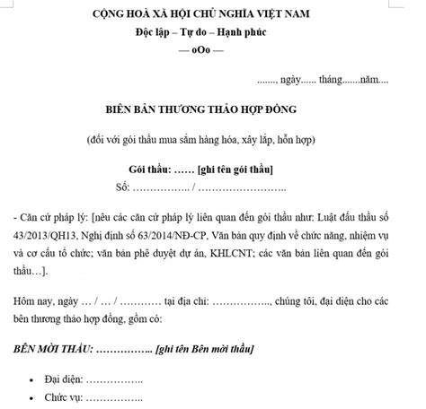 Tuyển tập những mẫu biên bản thương thảo hợp đồng chuẩn nhất hiện nay