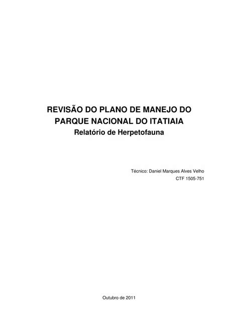 PDF REVISÃO DO PLANO DE MANEJO DO PARQUE NACIONAL diversidade de